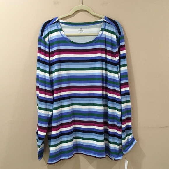 Talbots Tops - T Talbots Top Tee Woman Plus 3X Striped Blue Long Sleeve Stretch  Active New